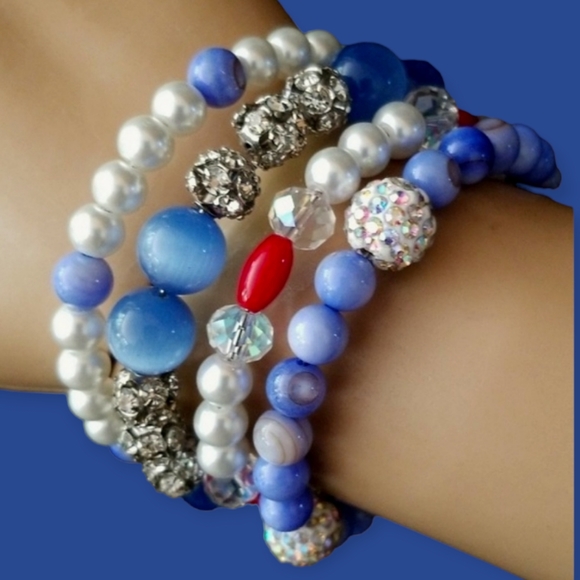 NWT Handcrafted Agate and Glass Bead Rhinestone Beaded Bracelet NWT - Picture 3 of 12